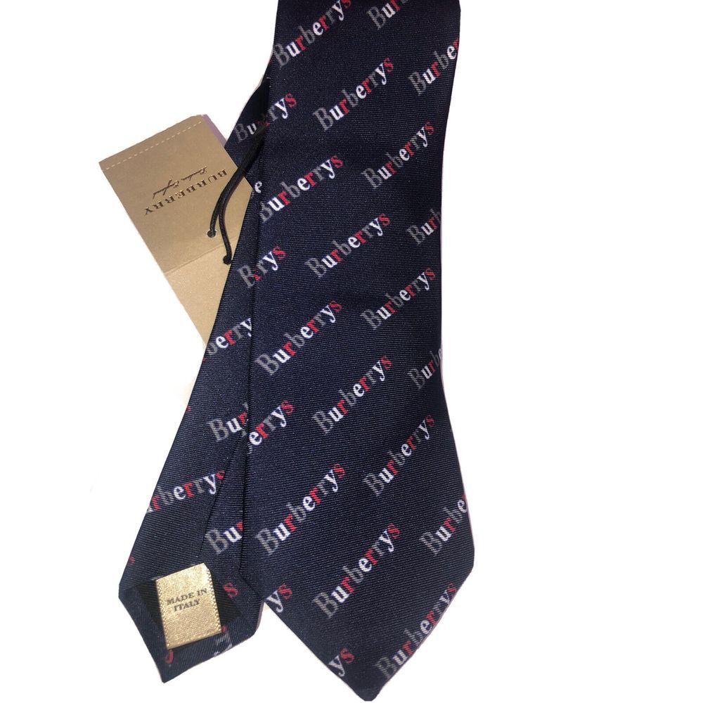 Burberry Tie Navy Archive Logo Print Manston Silk Made In Italy NEW - Picture 9 of 11
